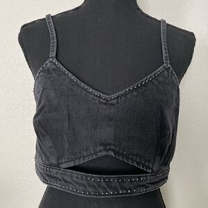 NWT Zara Rhinestone Denim Crop Top